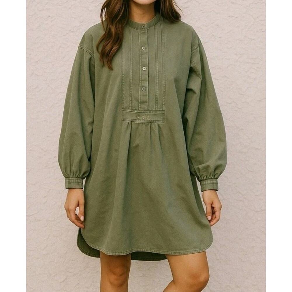 NEW Sandrine Rose x Free People Twill Oversized Tunic Dress Size M Moss Green